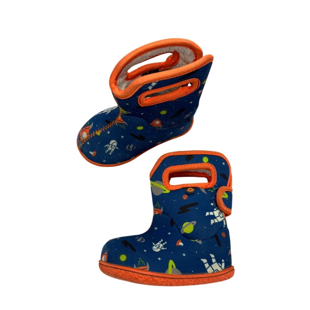 Bogs Baby Boots Space Blue Orange Astronaut Winter Snow Insulated Toddler Size 4
